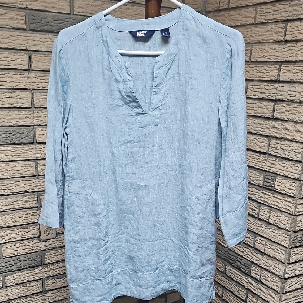 Lands End Long Ladies Top 100% Linen Never Worn SZ S Has Pockets